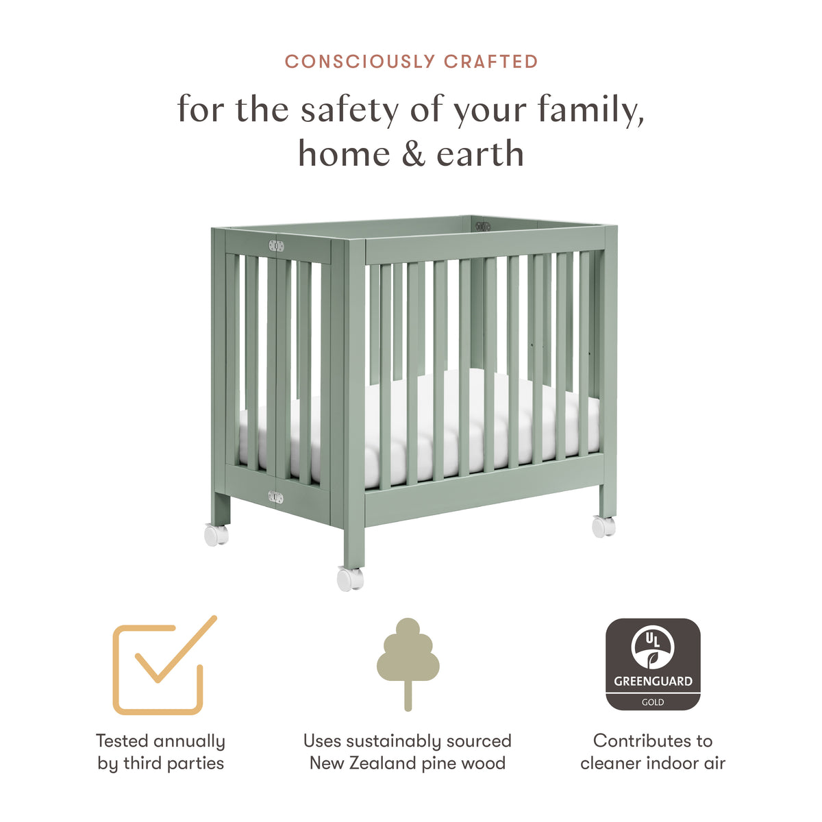 Origami Mini Crib in Light Sage