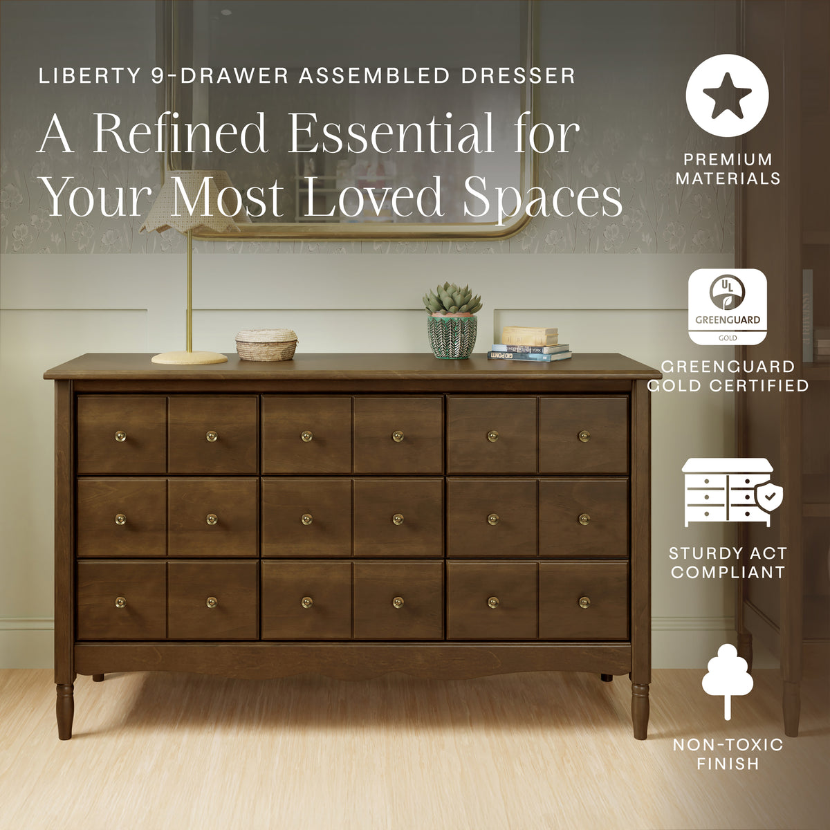 Liberty 9-Drawer Assembled Dresser in Natural Walnut