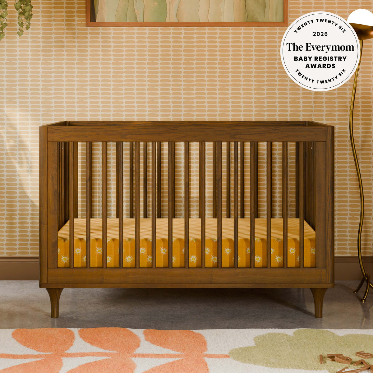 Lolly 3-in-1 Convertible Crib with Toddler Bed Conversion Kit in Natural Walnut