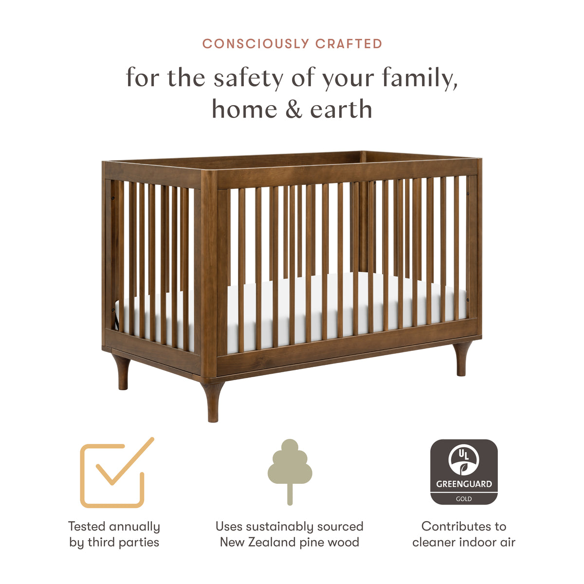 Lolly 3-in-1 Convertible Crib with Toddler Bed Conversion Kit in Natural Walnut