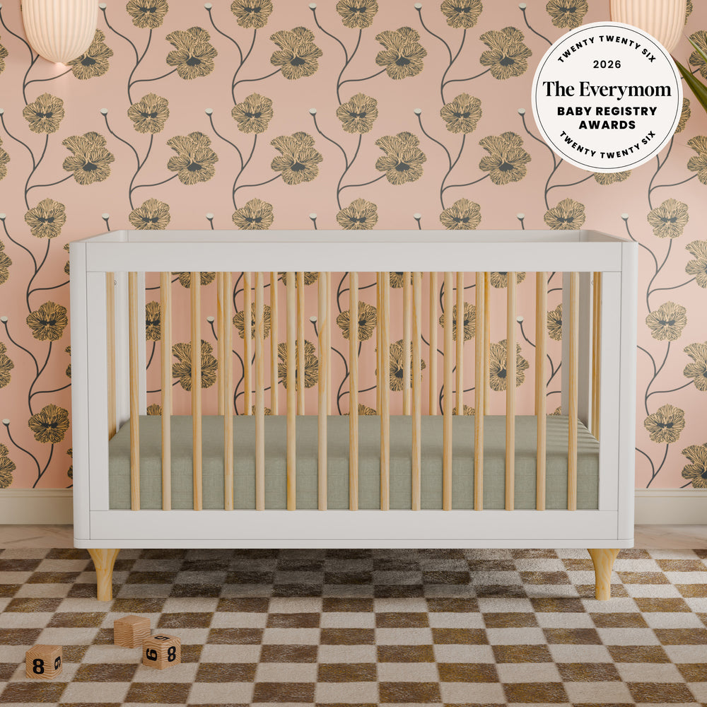 Lolly 3-in-1 Convertible Crib with Toddler Bed Conversion Kit in White & Natural