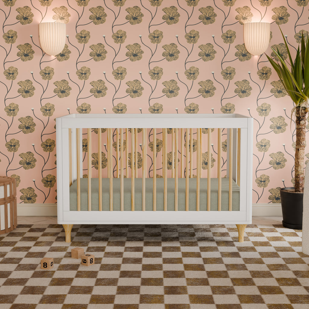 Lolly 3-in-1 Convertible Crib with Toddler Bed Conversion Kit in White & Natural