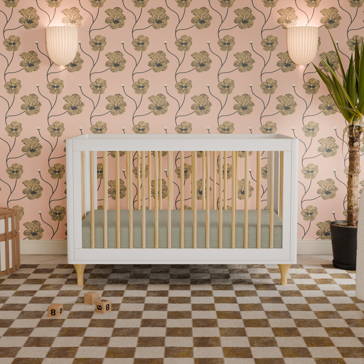 Lolly 3-in-1 Convertible Crib with Toddler Bed Conversion Kit in White & Natural