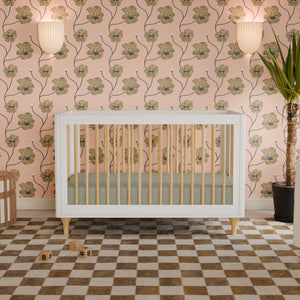 Lolly 3-in-1 Convertible Crib with Toddler Bed Conversion Kit in White & Natural