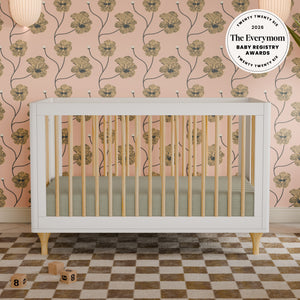 Lolly 3-in-1 Convertible Crib with Toddler Bed Conversion Kit in White & Natural