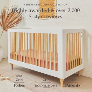 Lolly 3-in-1 Convertible Crib with Toddler Bed Conversion Kit in White & Natural