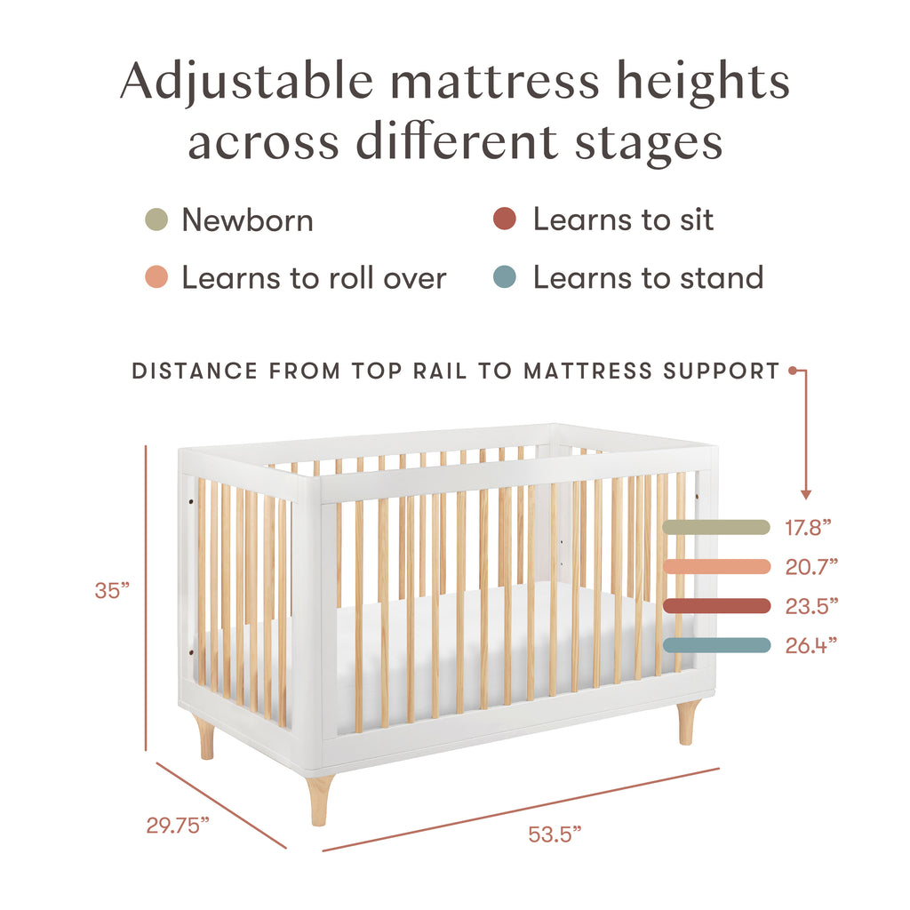 Lolly 3-in-1 Convertible Crib with Toddler Bed Conversion Kit in White & Natural