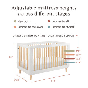Lolly 3-in-1 Convertible Crib with Toddler Bed Conversion Kit in White & Natural