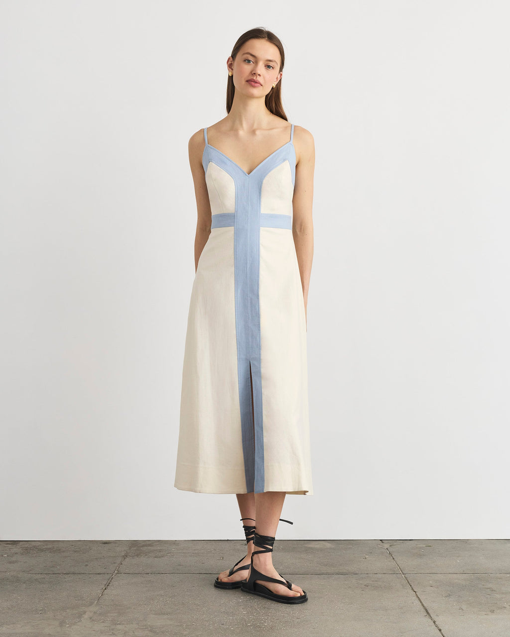 Madden Dress in Cream & Powder Blue