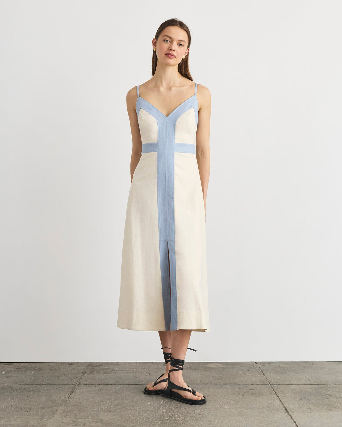 Madden Dress in Cream & Powder Blue