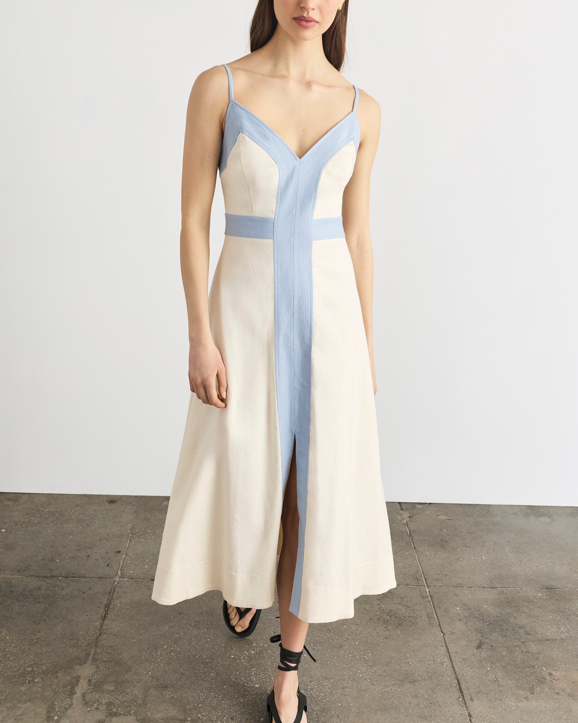 Madden Dress in Cream & Powder Blue