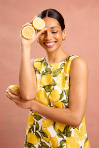 katy dress in lemon grove linen
