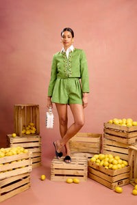 shea short in pistachio brocade