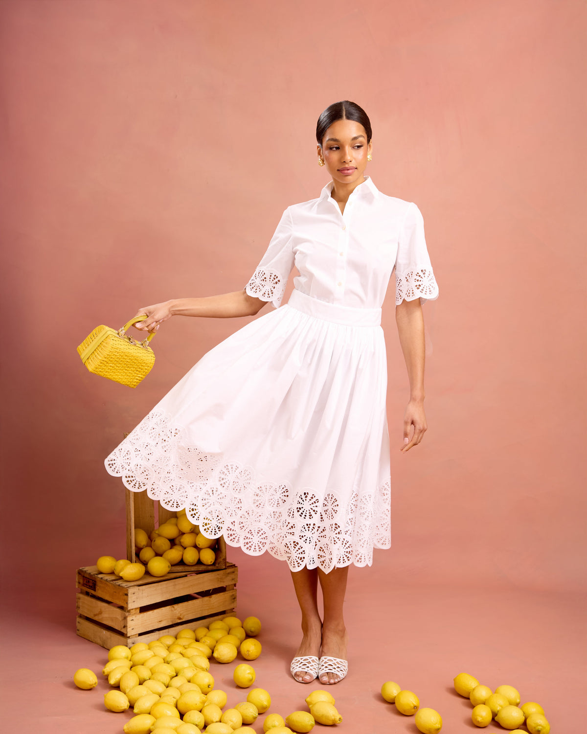 camille skirt in lemon slice embroidered cotton
