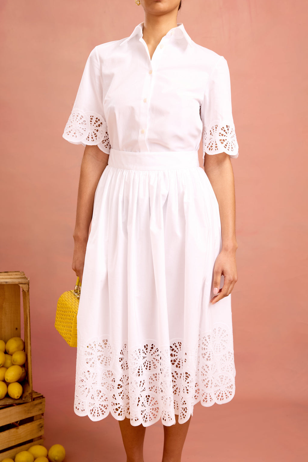 camille skirt in lemon slice embroidered cotton