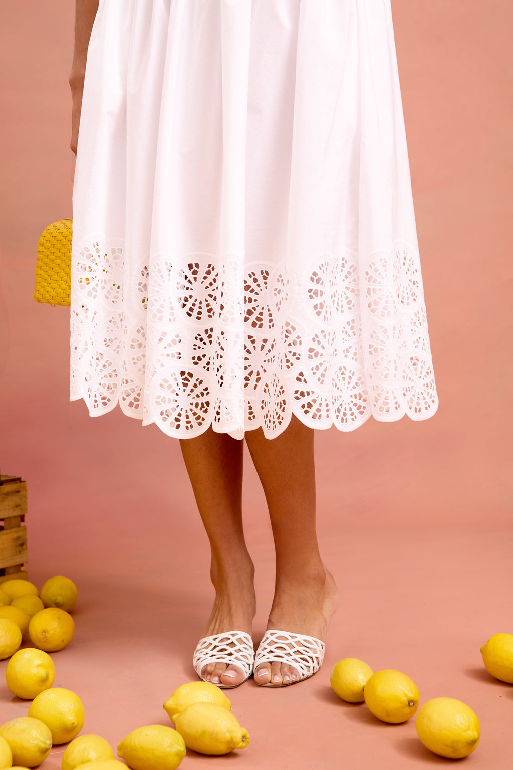camille skirt in lemon slice embroidered cotton