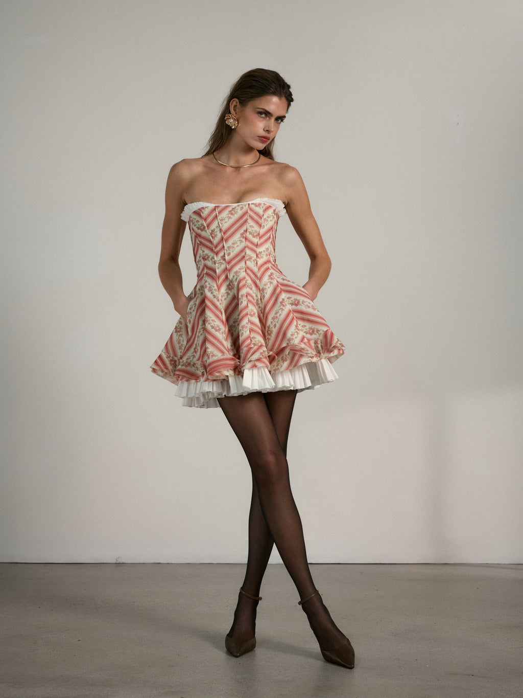 The Mallorca Dress in Red Floral Stripe