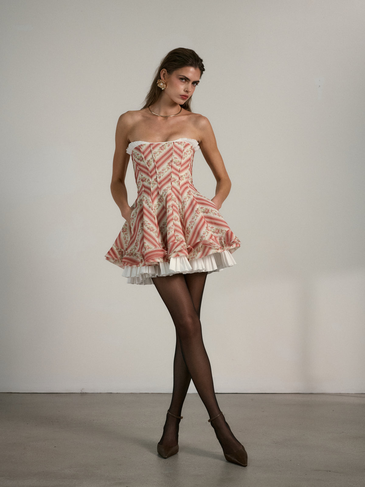 The Mallorca Dress in Red Floral Stripe