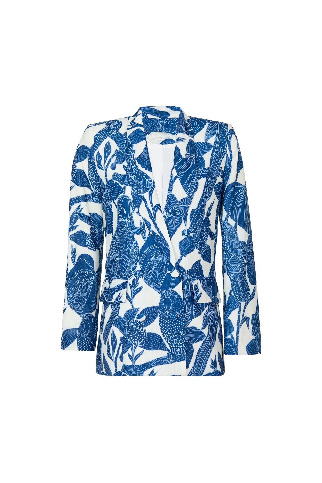 Marcela Tailored Jacket Suit in Canario Blue Print