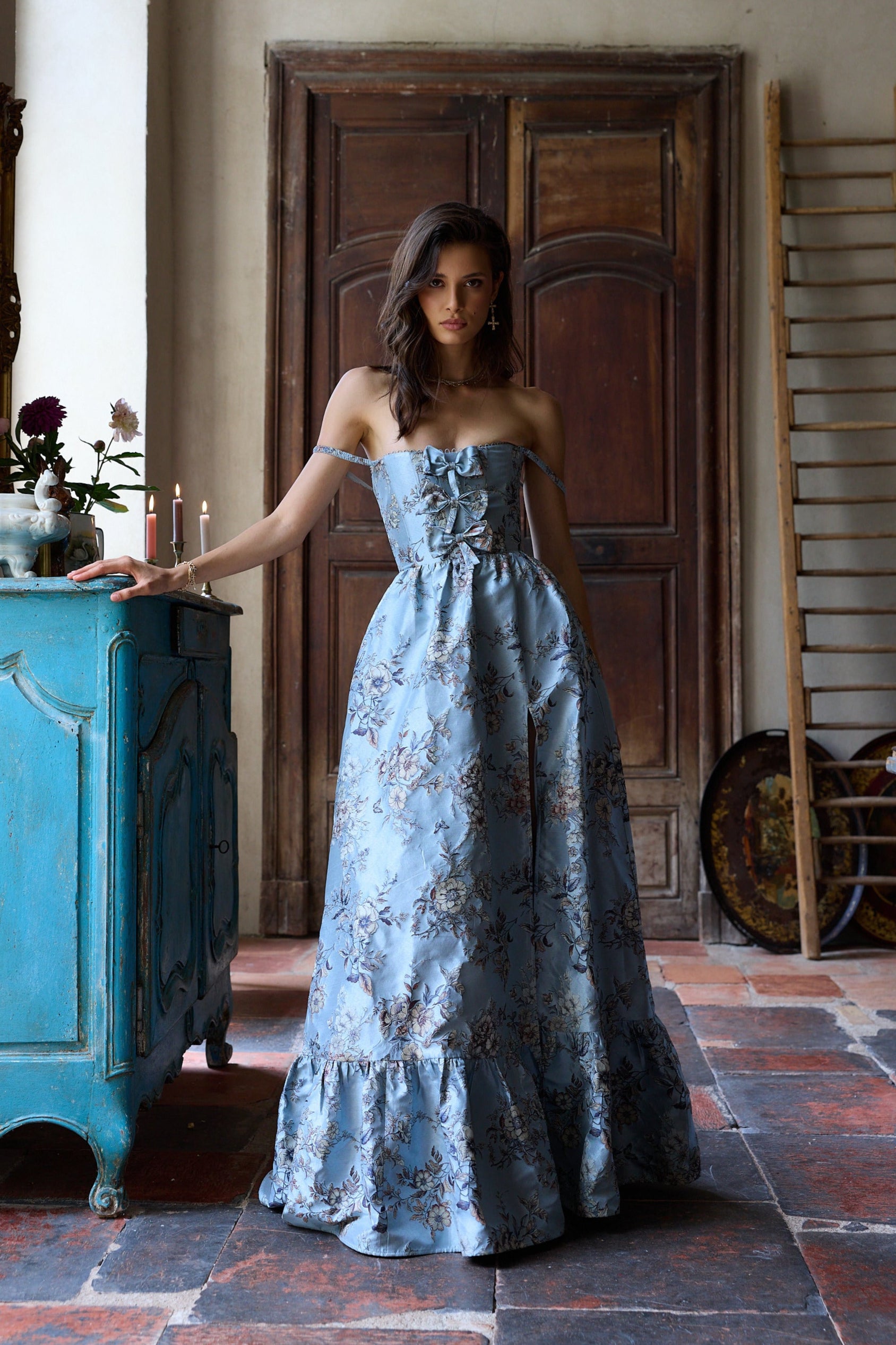 The Margaret Dress in Light Blue Lilibet Brocade
