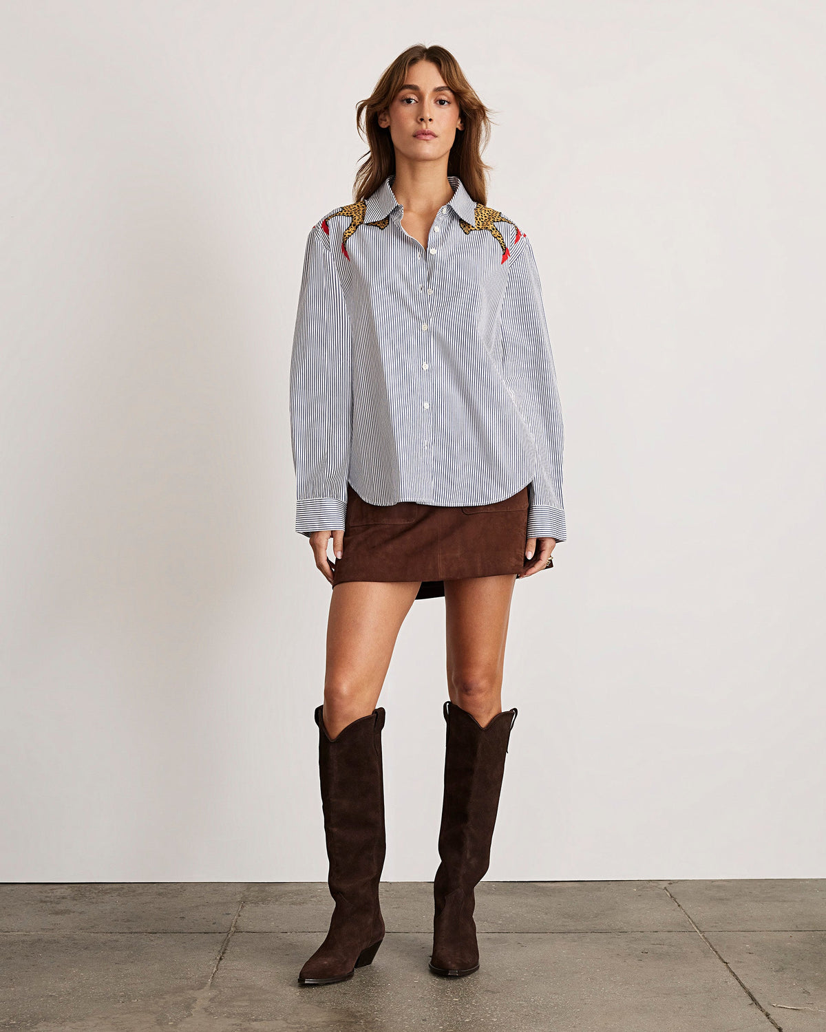 Margaux Cheetah Shirt in Blue & Optic White