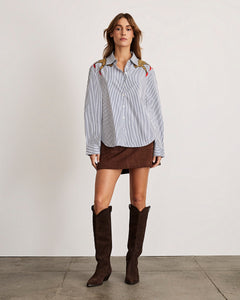 Margaux Cheetah Shirt in Blue & Optic White