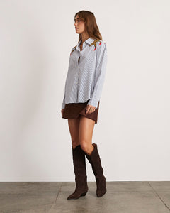 Margaux Cheetah Shirt in Blue & Optic White