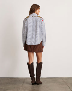 Margaux Cheetah Shirt in Blue & Optic White