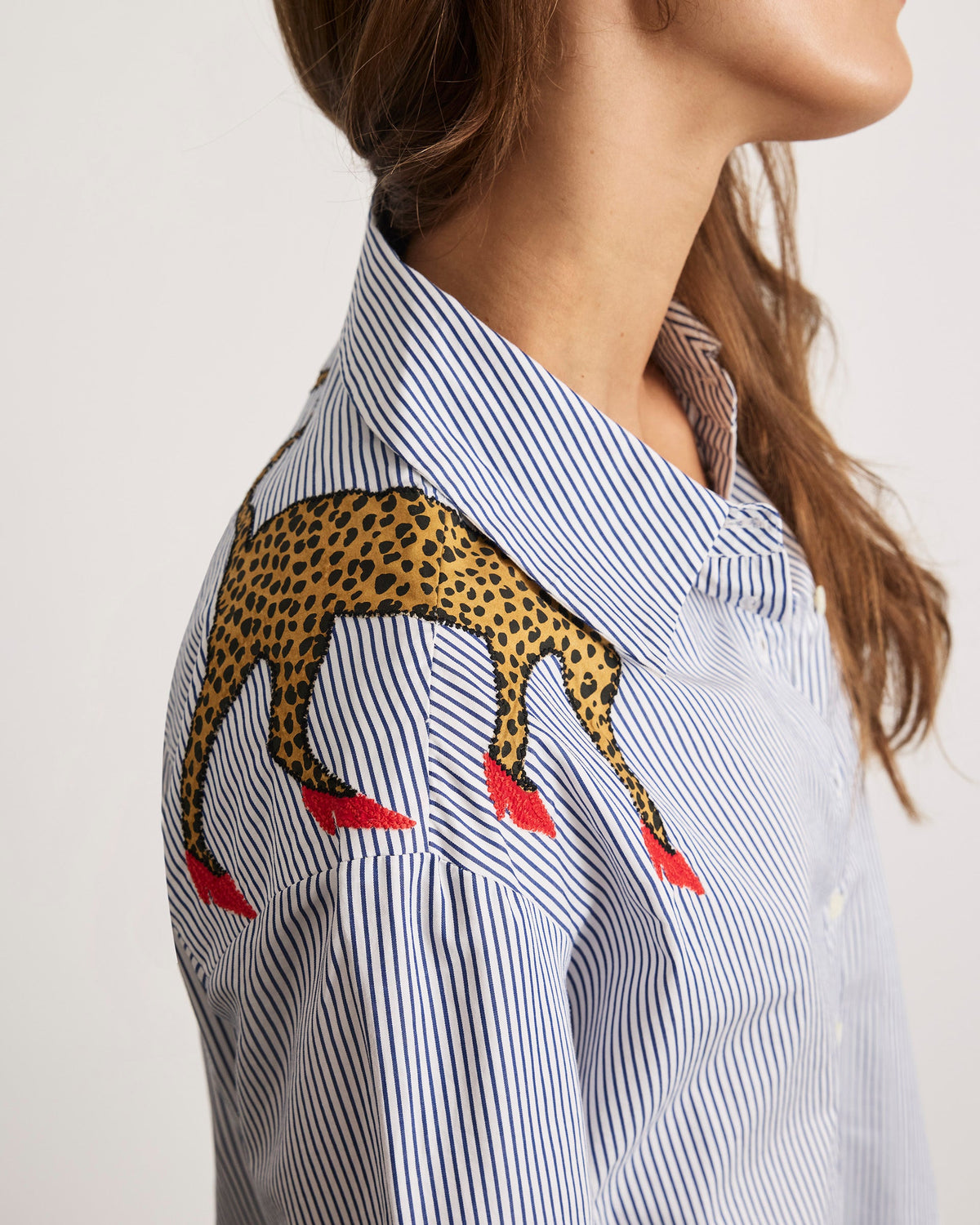 Margaux Cheetah Shirt in Blue & Optic White
