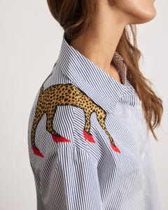 Margaux Cheetah Shirt in Blue & Optic White