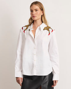 Margaux Cheetah Shirt in Optic White