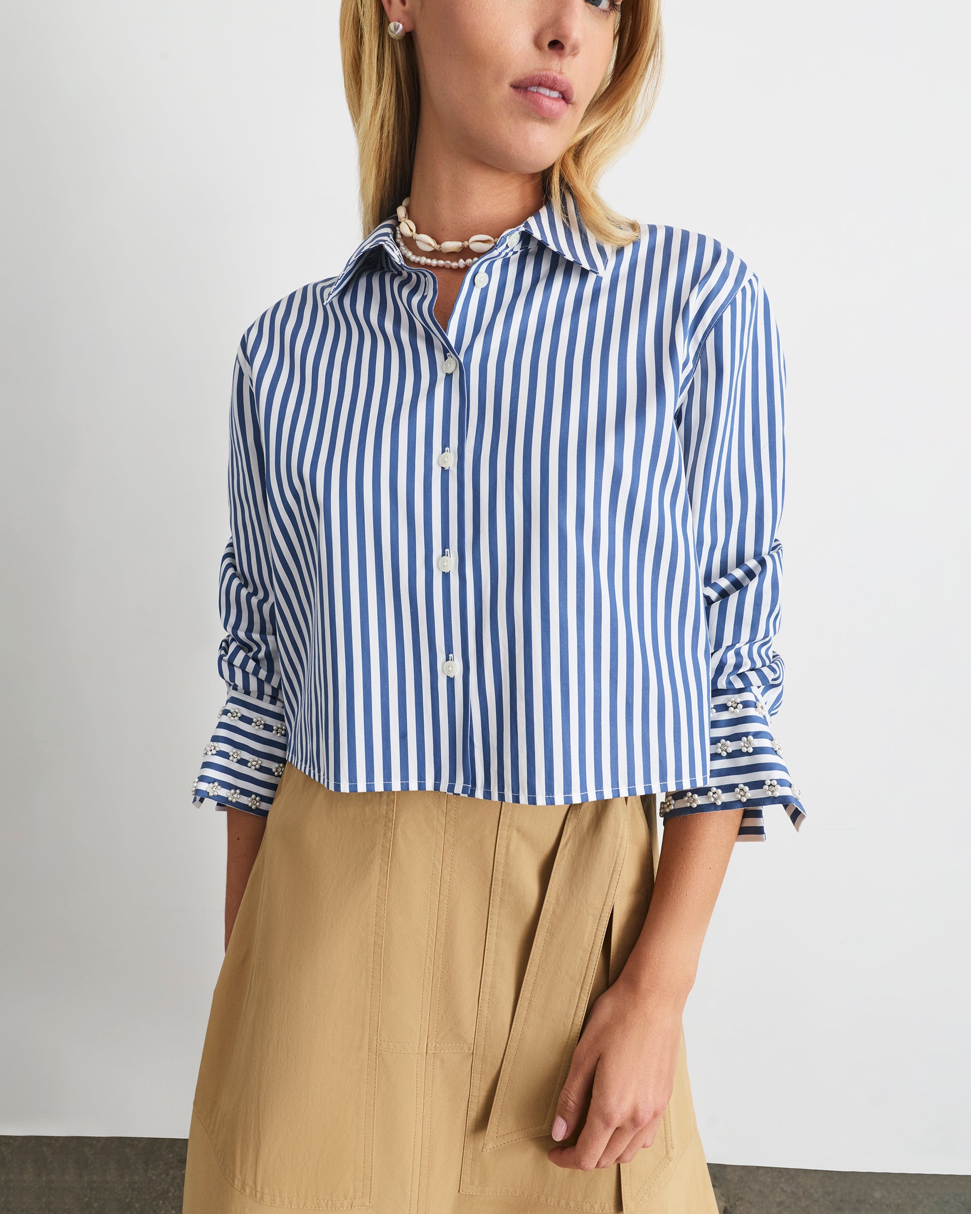 Largaux Top in Optic White French Blue Stripe