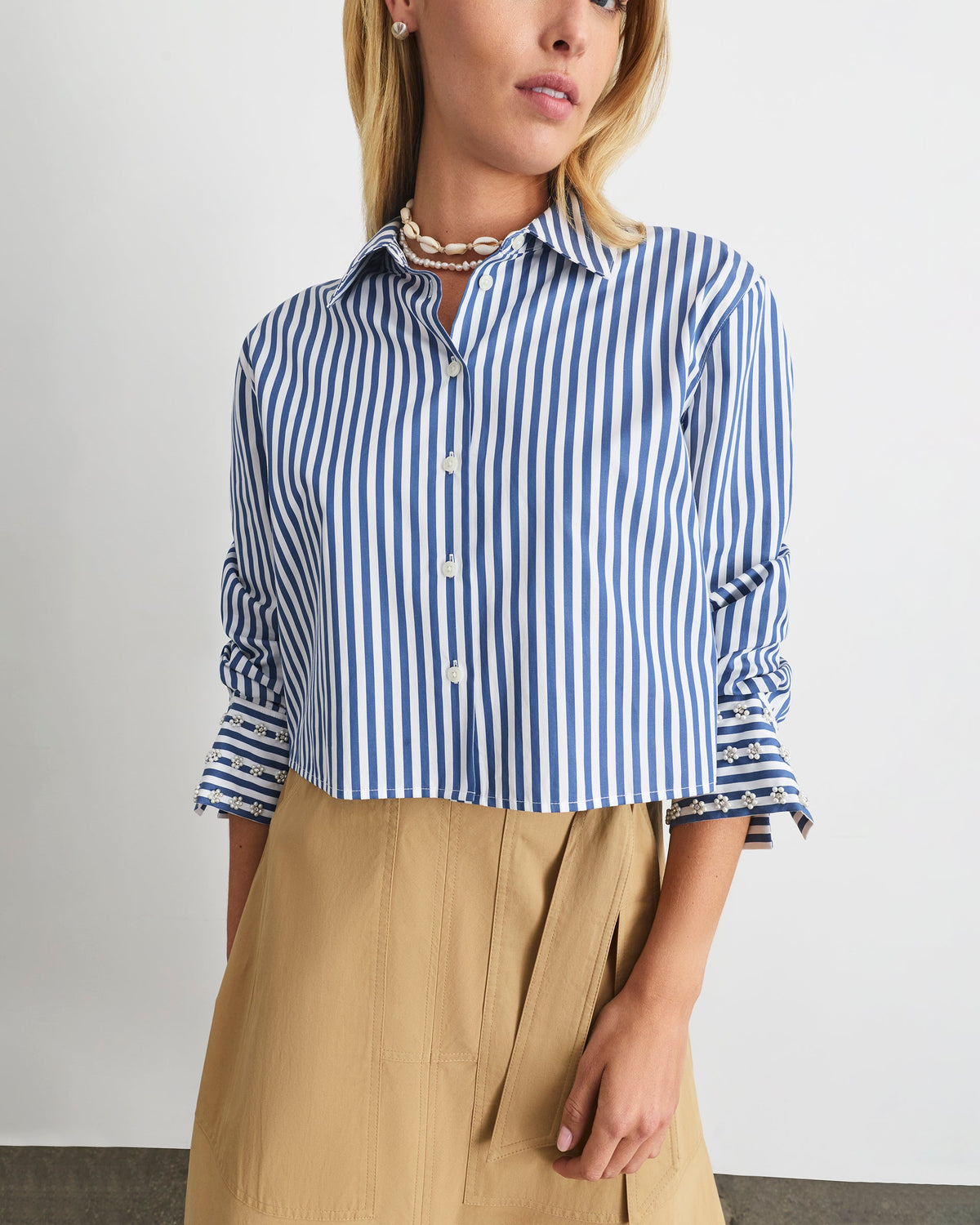 Largaux Top in Optic White French Blue Stripe