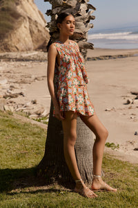 High waisted patterned shorts with a flared silhouette and vibrant colors