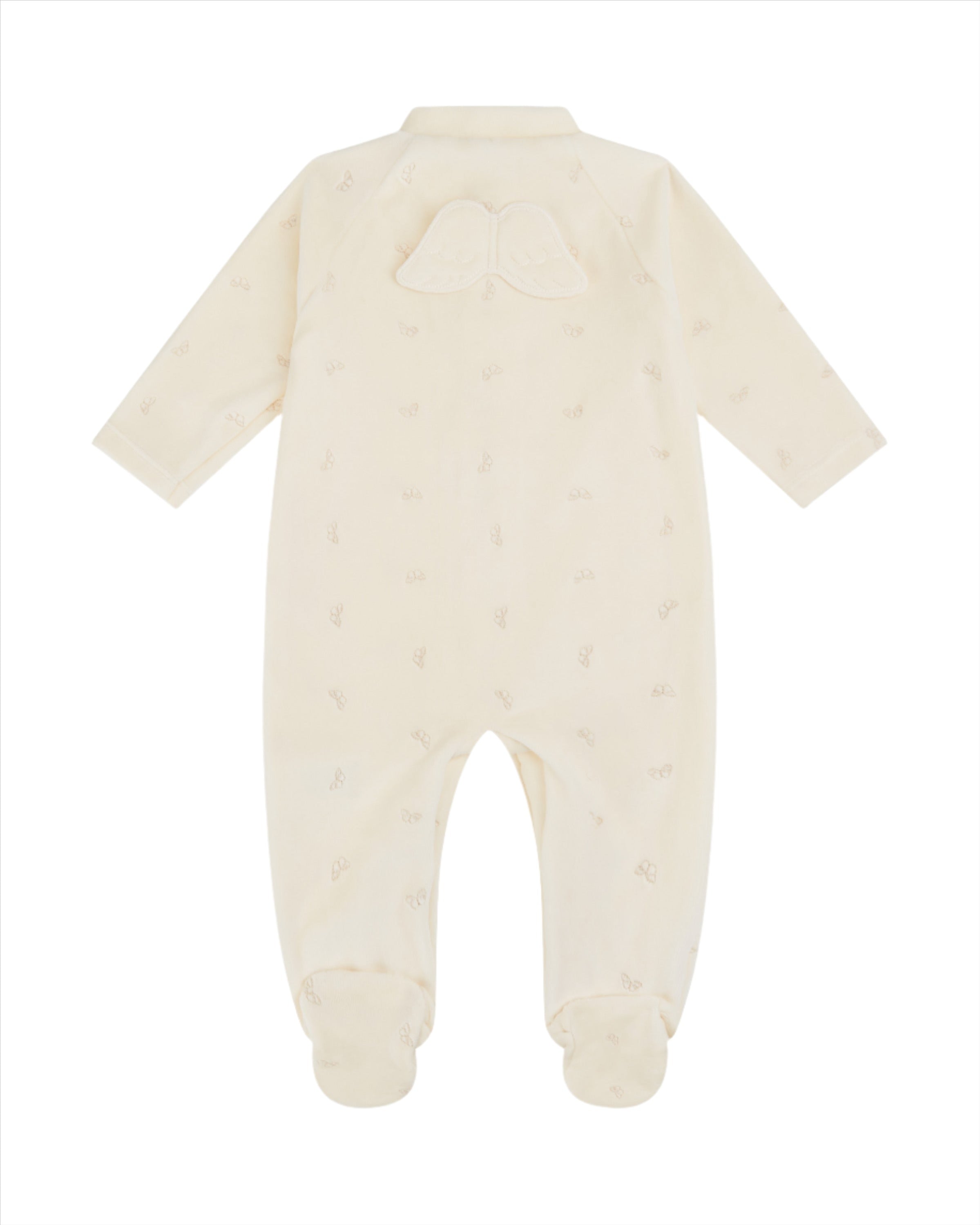 Velour Embroidered Angel Wing Sleepsuit in Cream