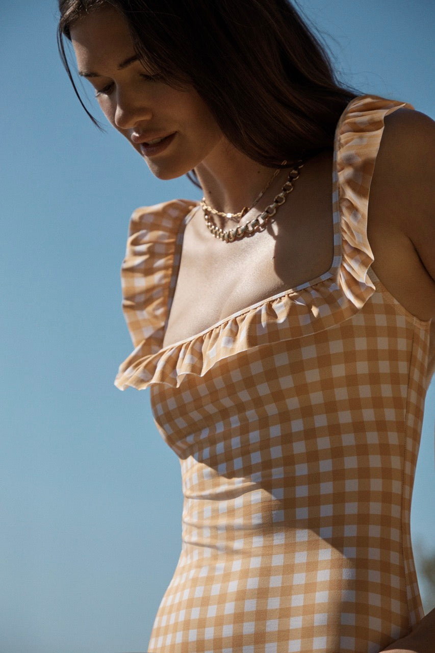 Marigold Gingham Flounce One-Piece