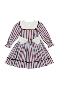 Marine Stripe Blue Burgundy Smocked Dress