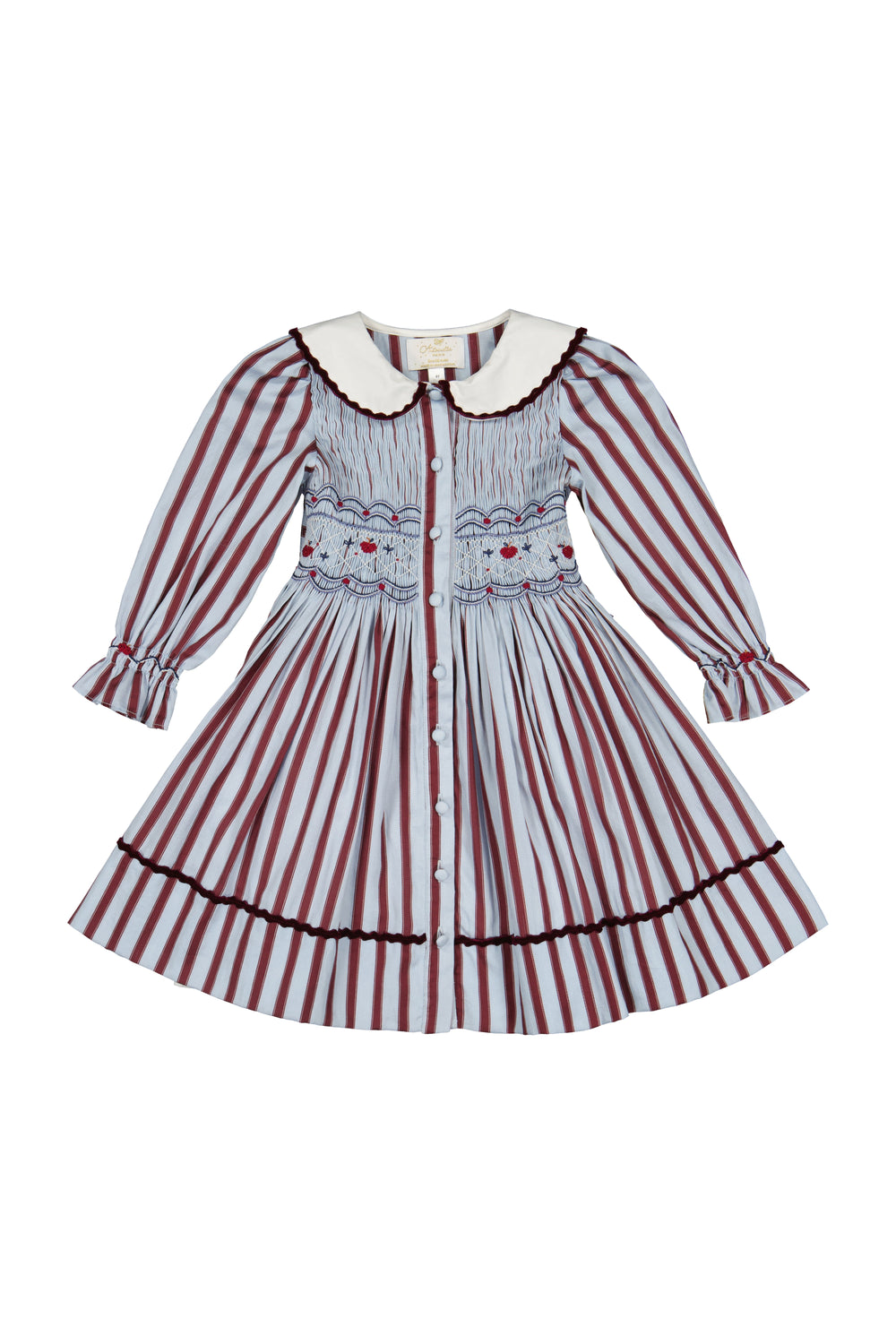Marine Stripe Blue Burgundy Smocked Dress