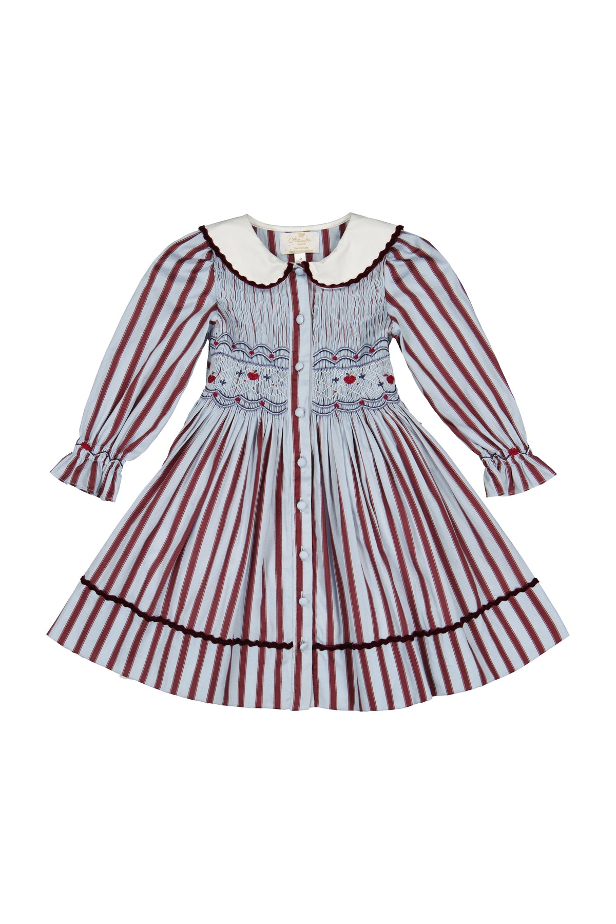 Marine Stripe Blue Burgundy Smocked Dress