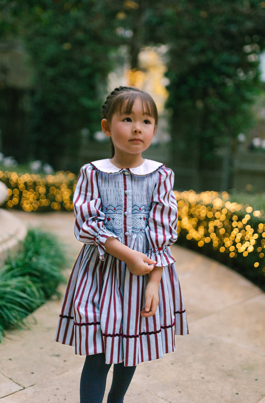 Marine Stripe Blue Burgundy Smocked Dress