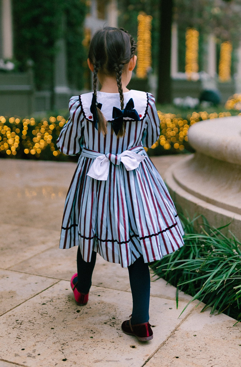 Marine Stripe Blue Burgundy Smocked Dress