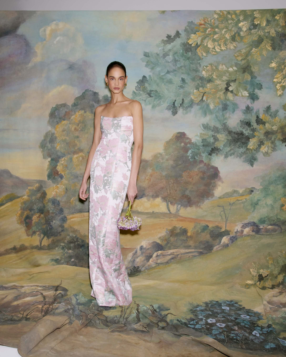 Odessa Light Pink Brocade Column Gown