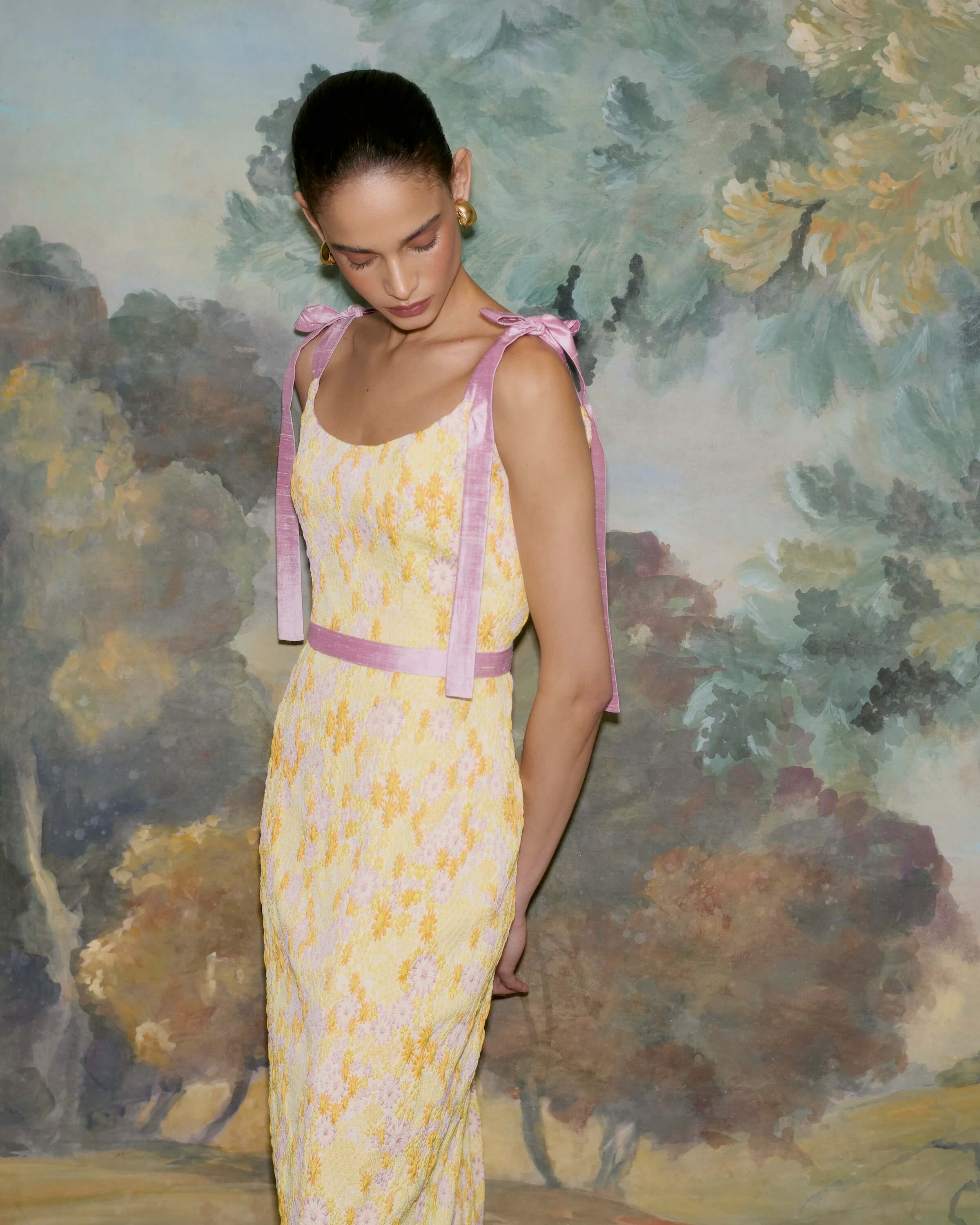 Acacia Belted Daisy Brocade Corset Dress