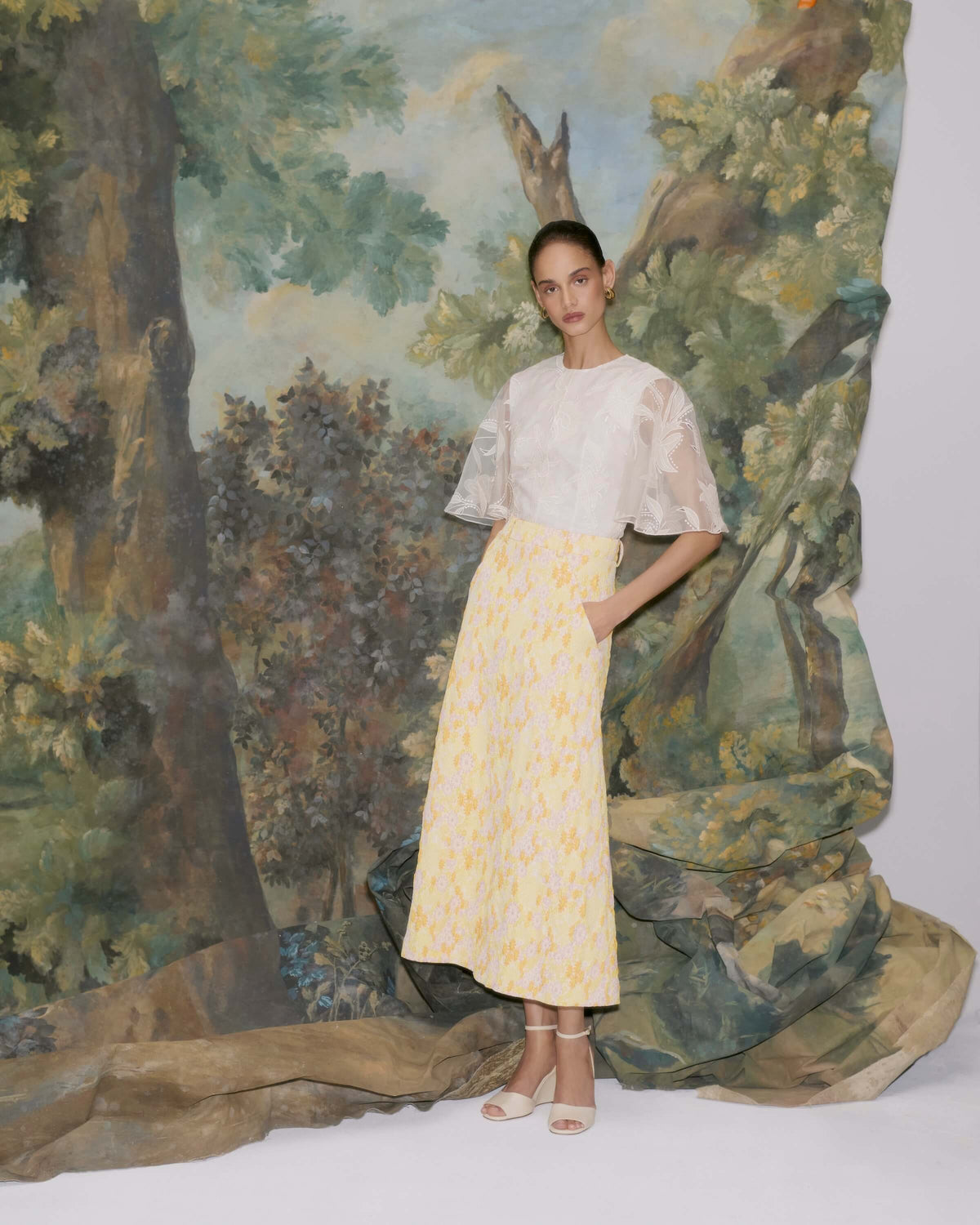 Frances Daisy Stretch Brocade Midi Skirt