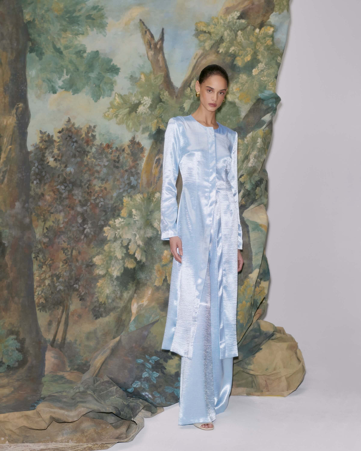 Heidi Ice Blue Hammered Satin Pull On Pant