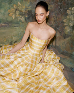 Laila Golden Silk Strapless Gown