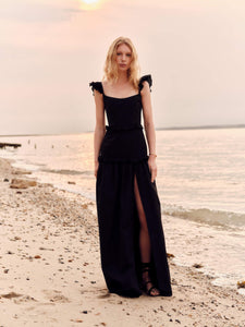 Alanna Black Gingham Taffeta Ruffle Tiered Gown