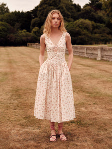 Penelope Blush Bouquet Cotton Eyelet Keyhole Midi Dress