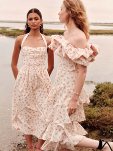 Leia Blush Bouquet Halter Neck Midi Dress