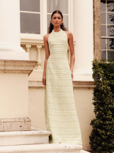 Sahara Lime Textured Stripe Halter Gown